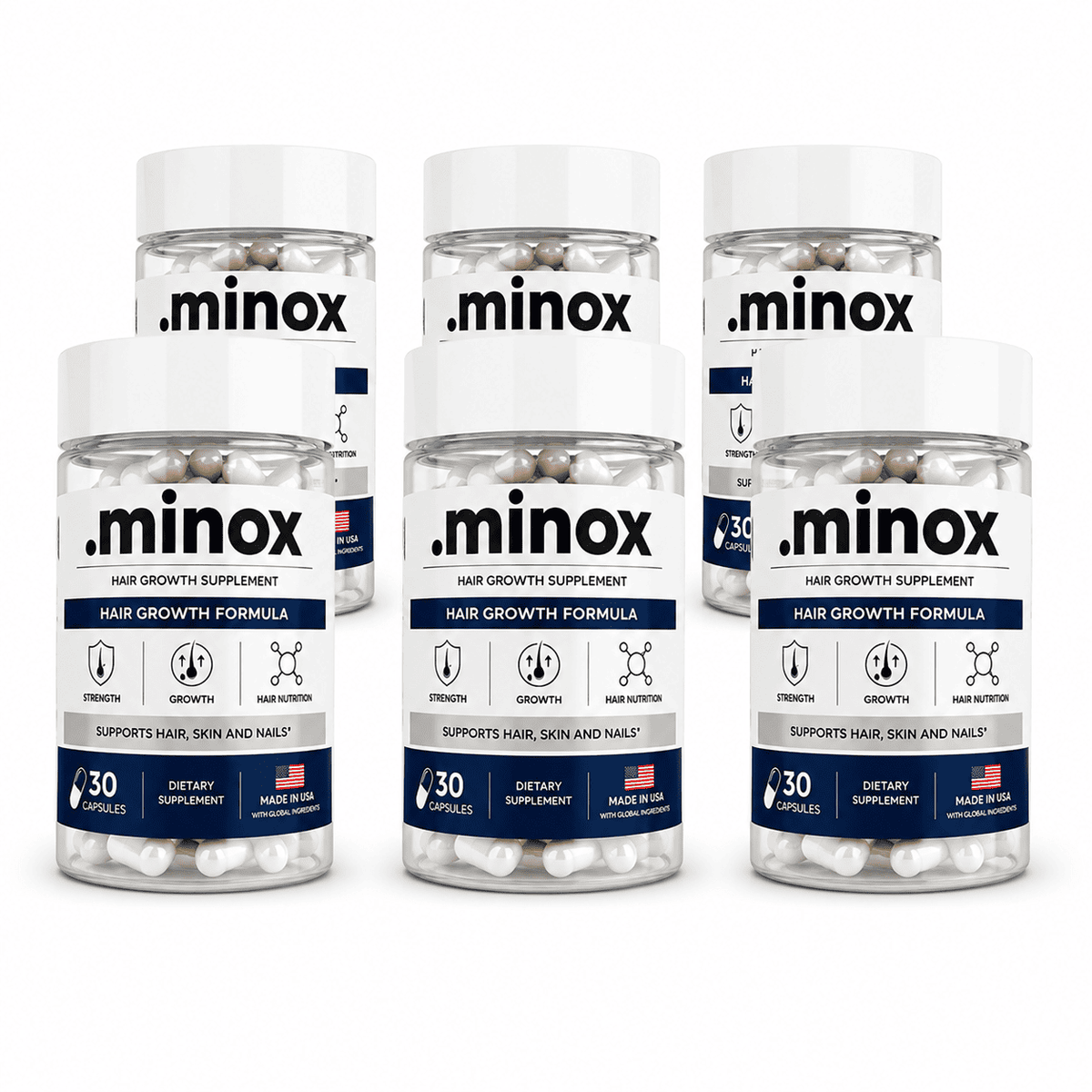 Kit de Vitamina Capilar .minox com 6 potes de 30 cápsulas, total de 180 cápsulas